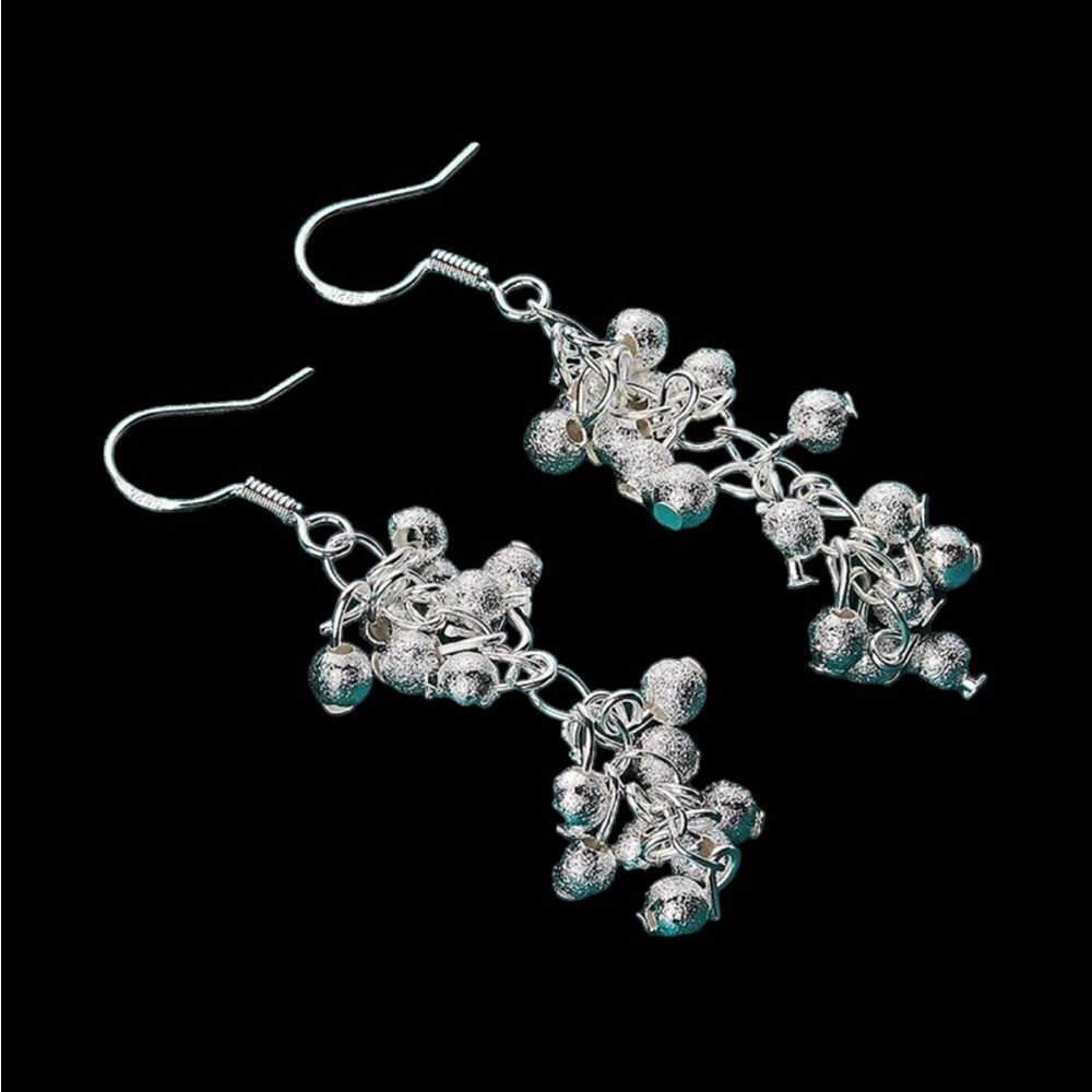 STERLING SILVER GRAPE BEAD‎ DROP EARRINGS